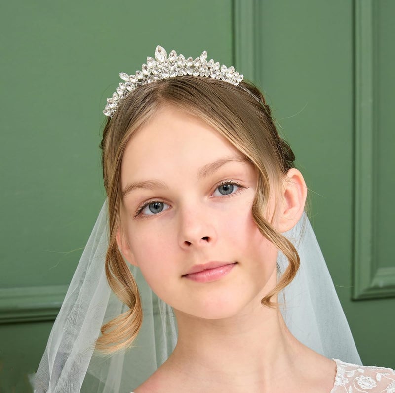 Lovely Shop Holy White Short Veil with Crystal Headband Set, First Communion Accessory - Image 2